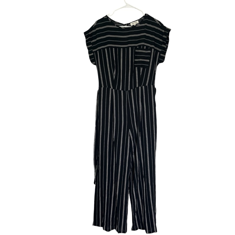 Monteau Black White Striped Maxi Jumpsuit Short Sleeve Classic Size Large